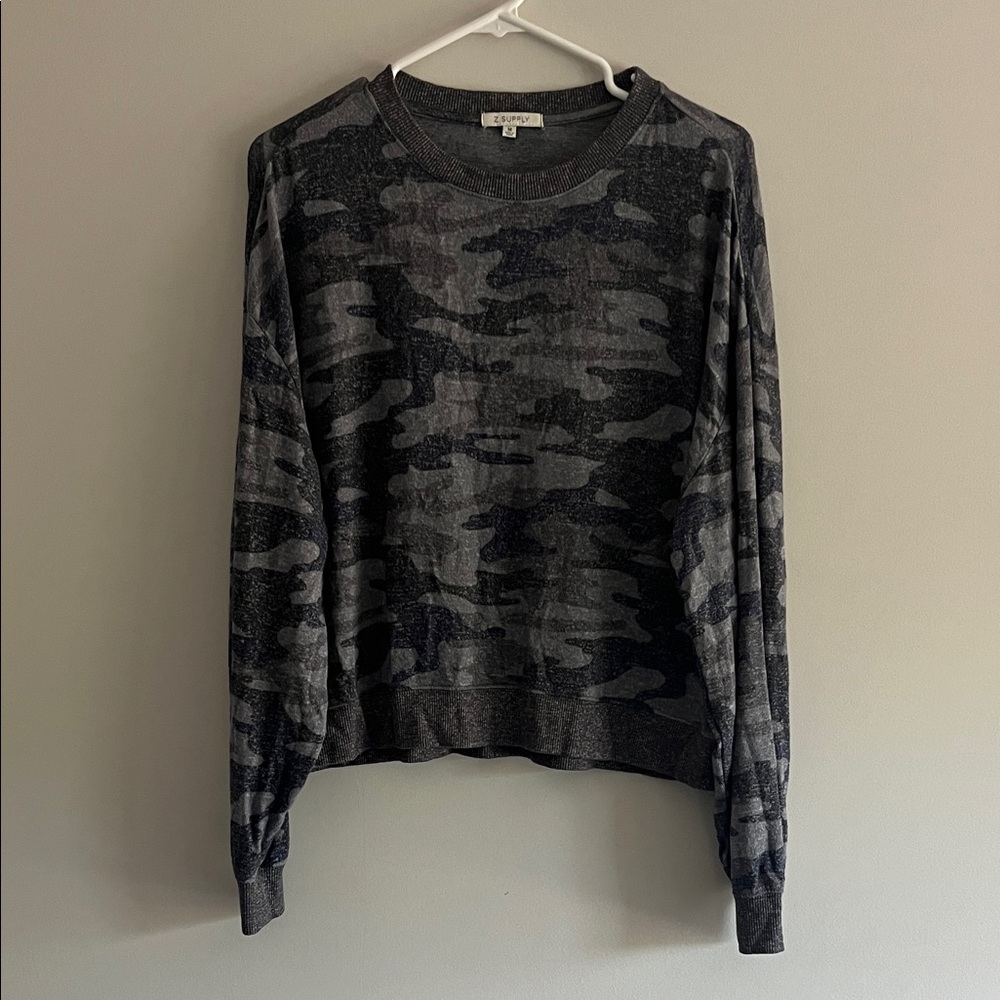 Z Supply Blue and Gray Camo Crewneck